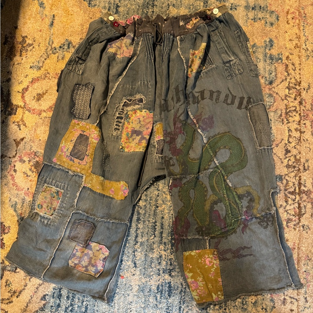 Magnolia Pearl Patchwork Kathmandu Samantha Trousers Drop Crotch Linen O/S NWT - Picture 5 of 8